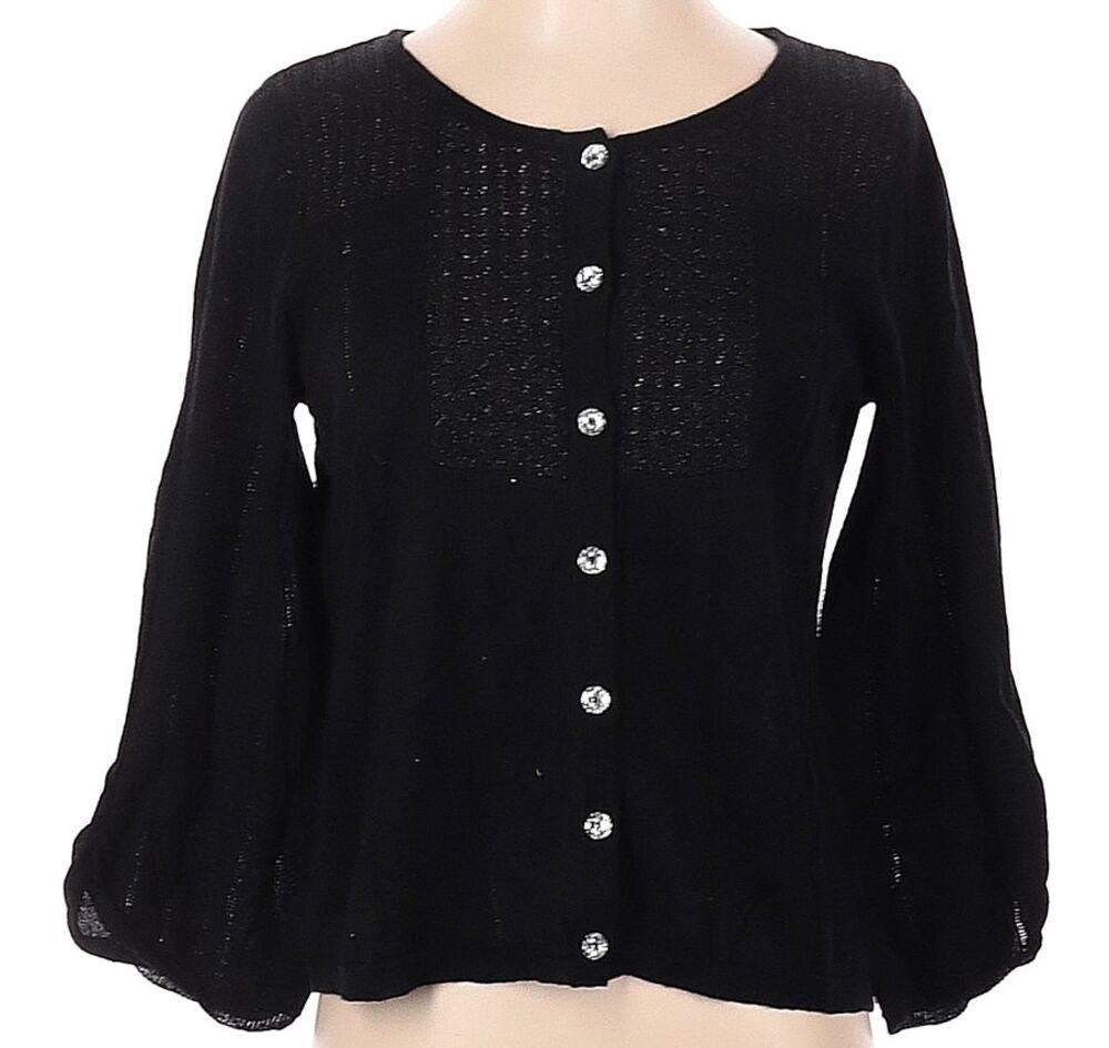 Noa Noa Cotton Long Sleeve Crewneck Knit Buttoned Cardigan Black Size XS